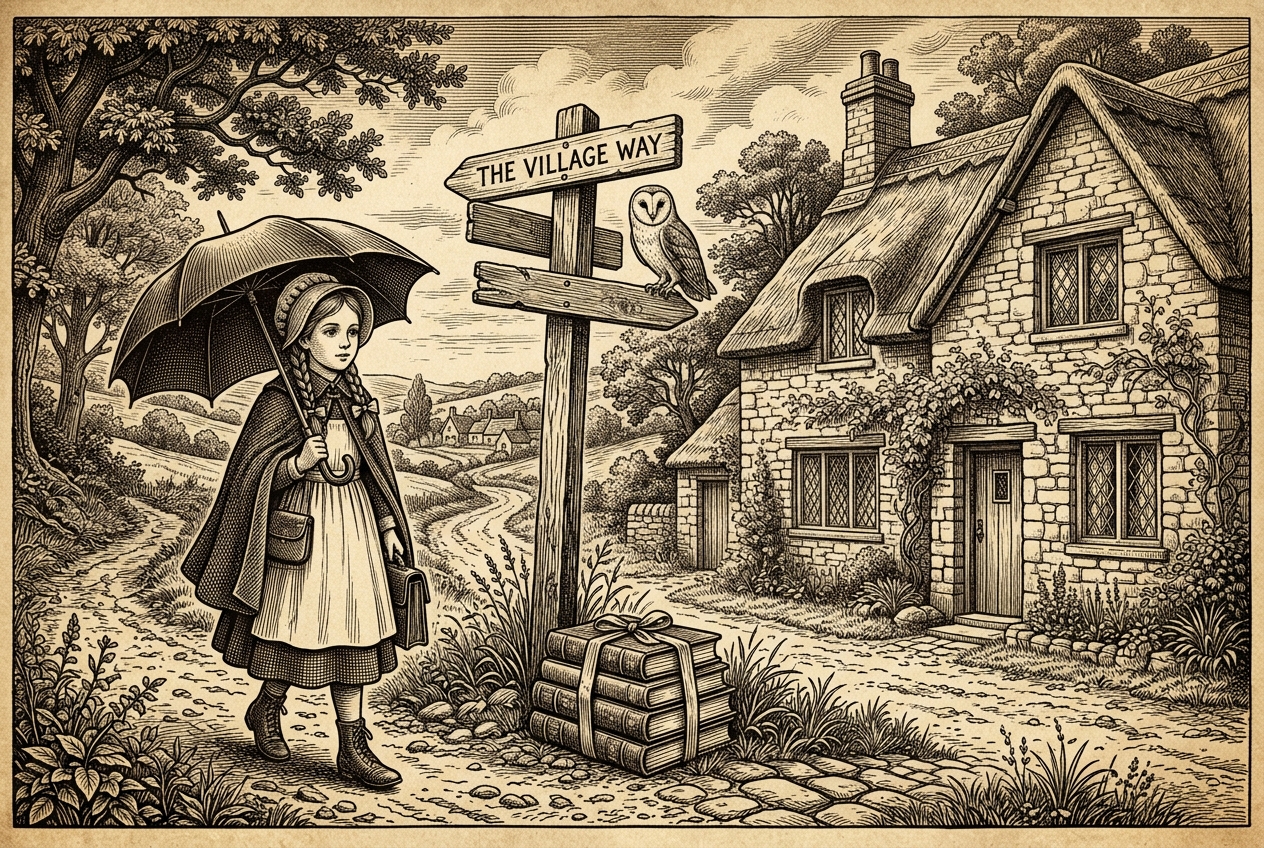 Girl with Umbrella and Owl