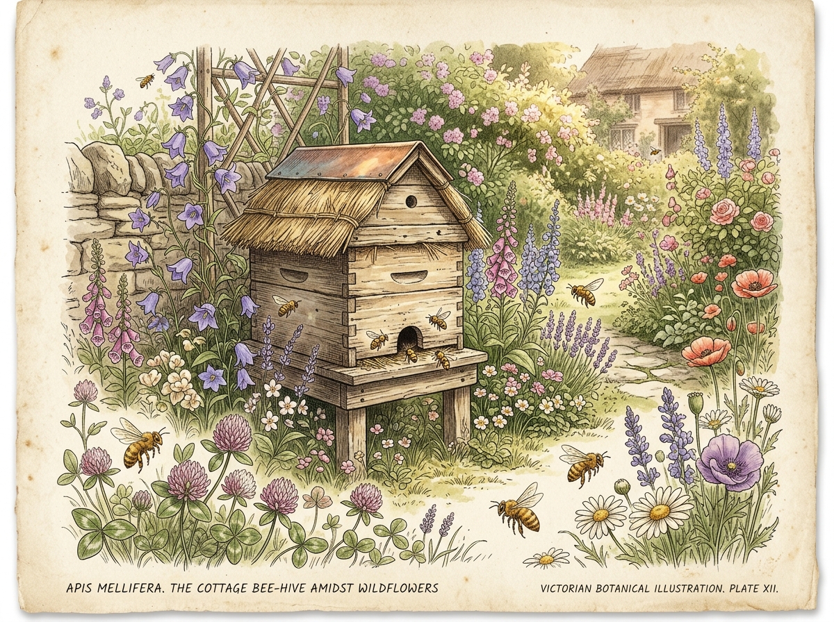 Cottage Beehive in Wildflower Garden