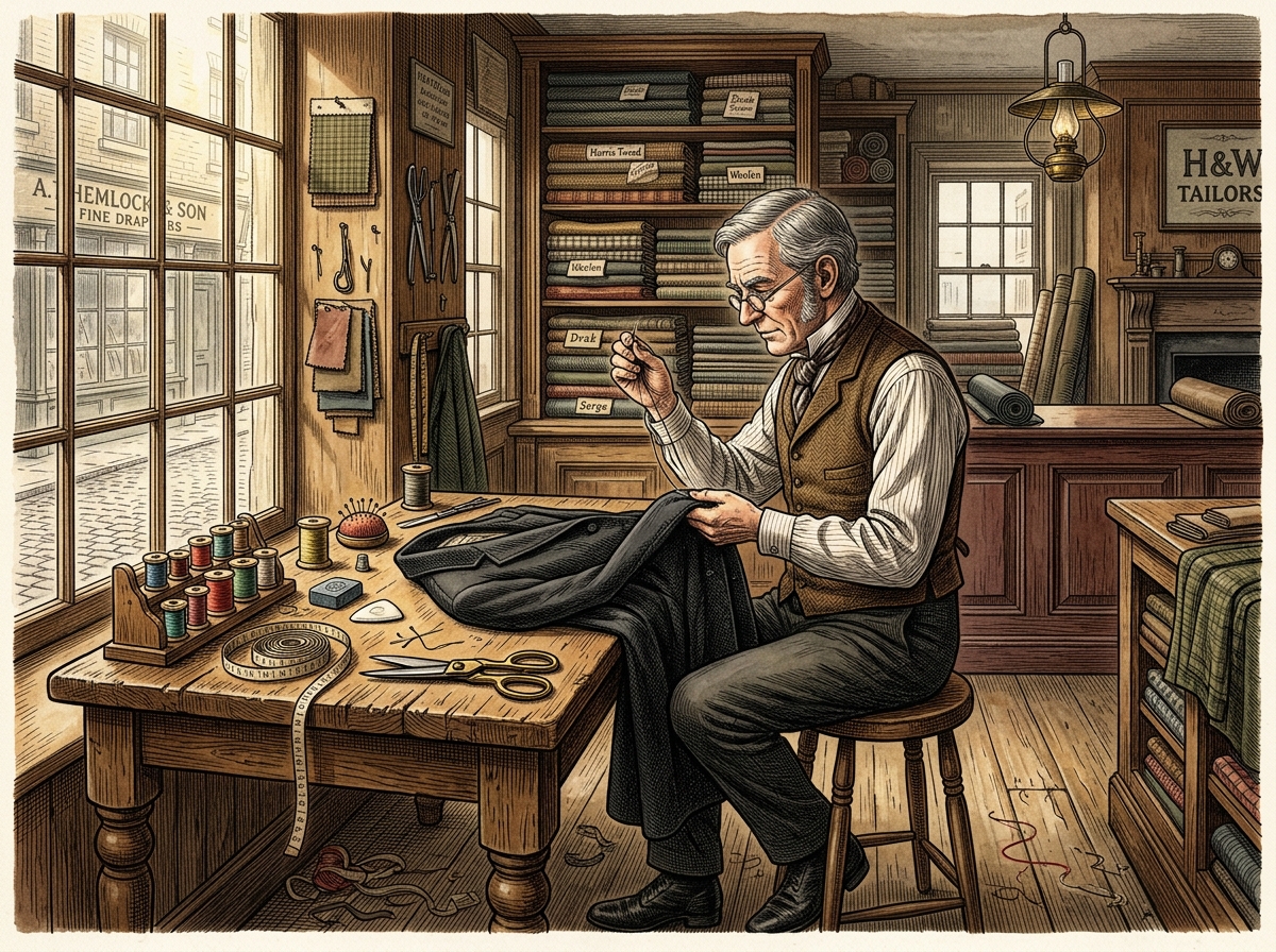Tailor Workshop with Shears and Cloth