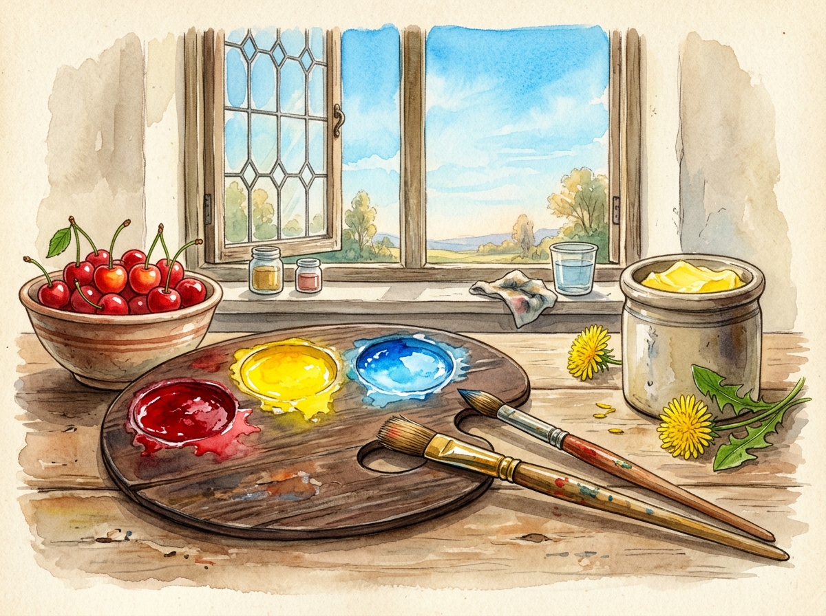 Palette with Primary Colors and Nature Examples