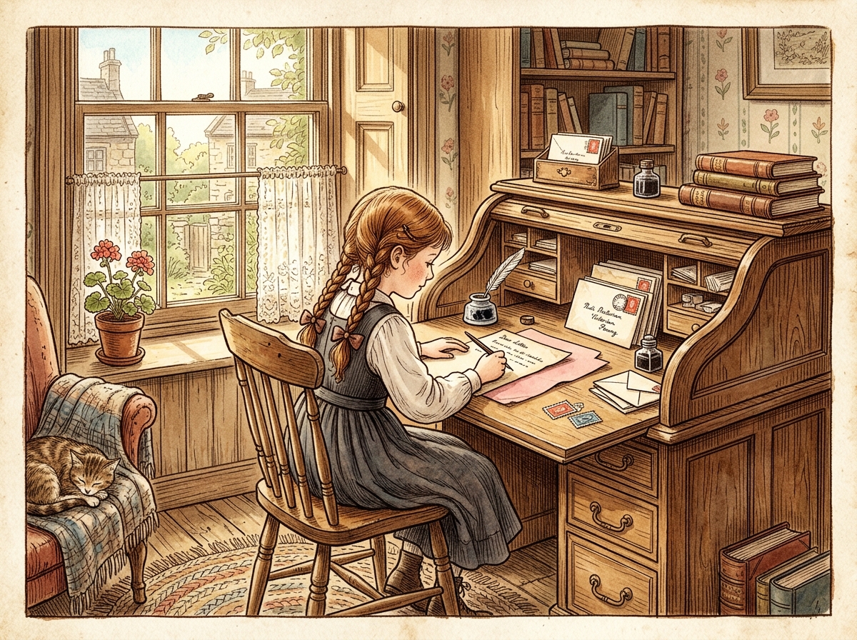 Child Writing a Letter at Desk