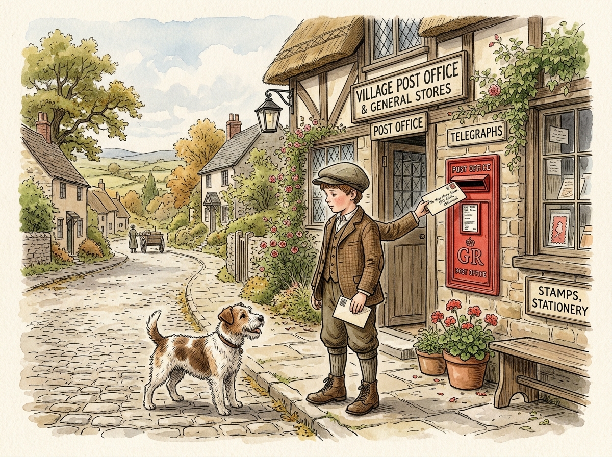 Boy Mailing Letter at Village Post Office