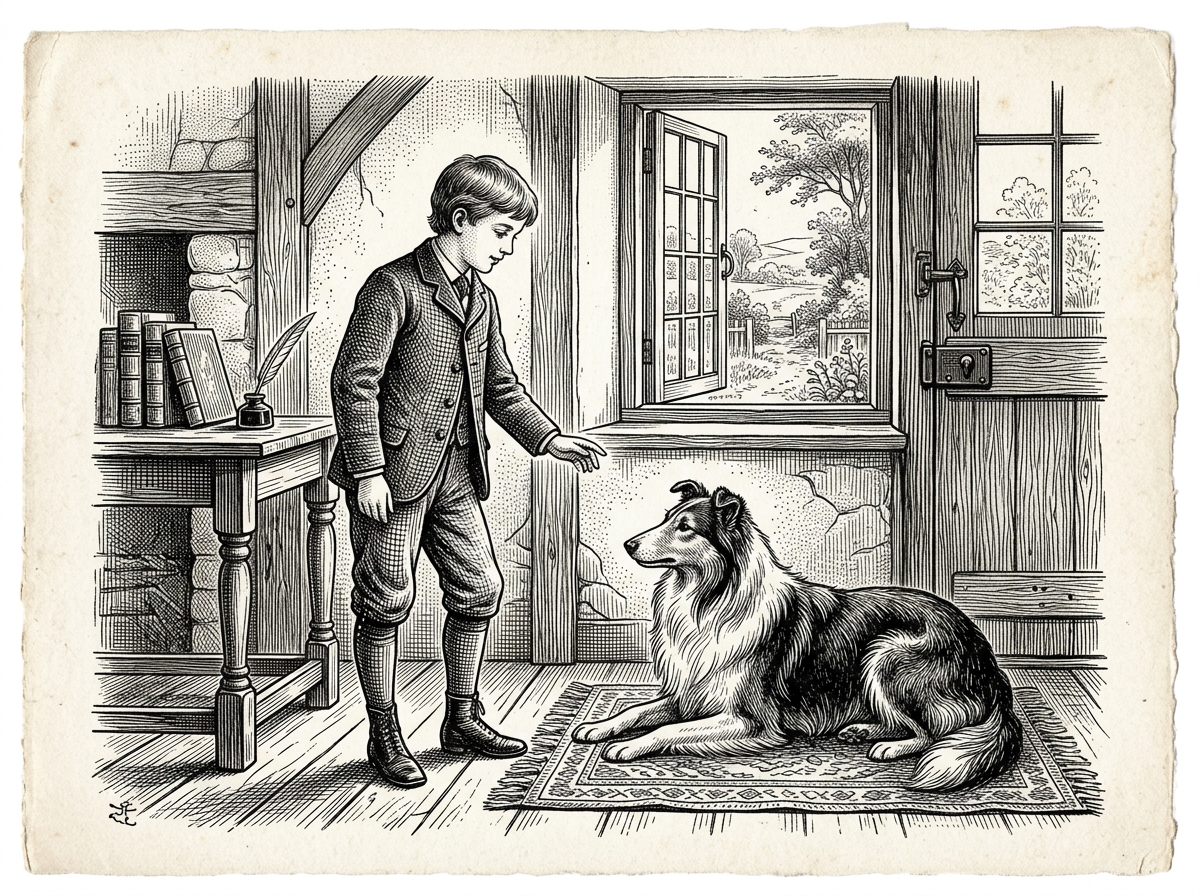 Boy giving command to dog