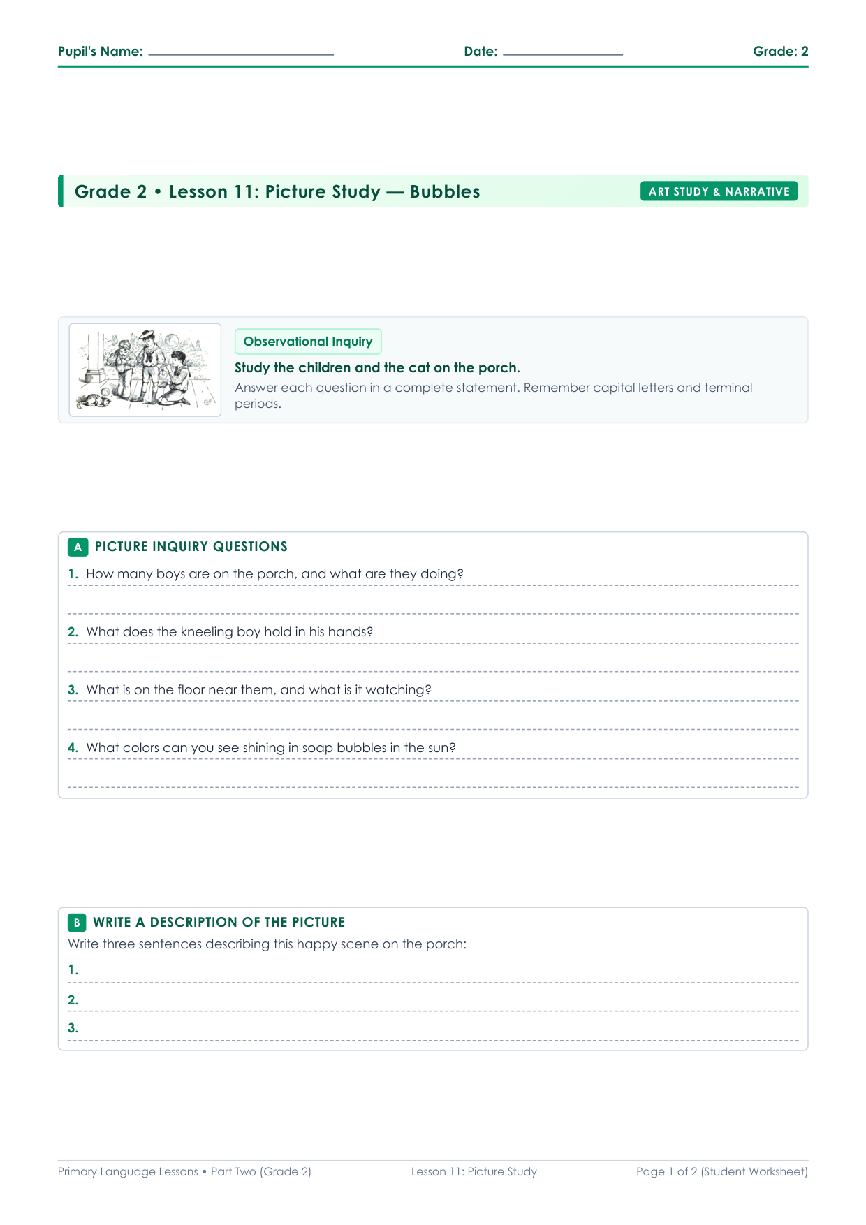 Grade 2 Lesson 11 Student Worksheet Preview