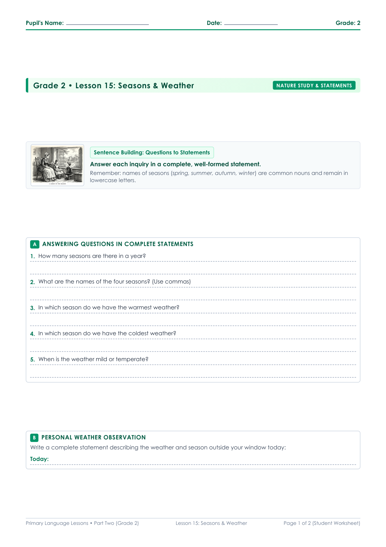 Grade 2 Lesson 15 Student Worksheet Preview