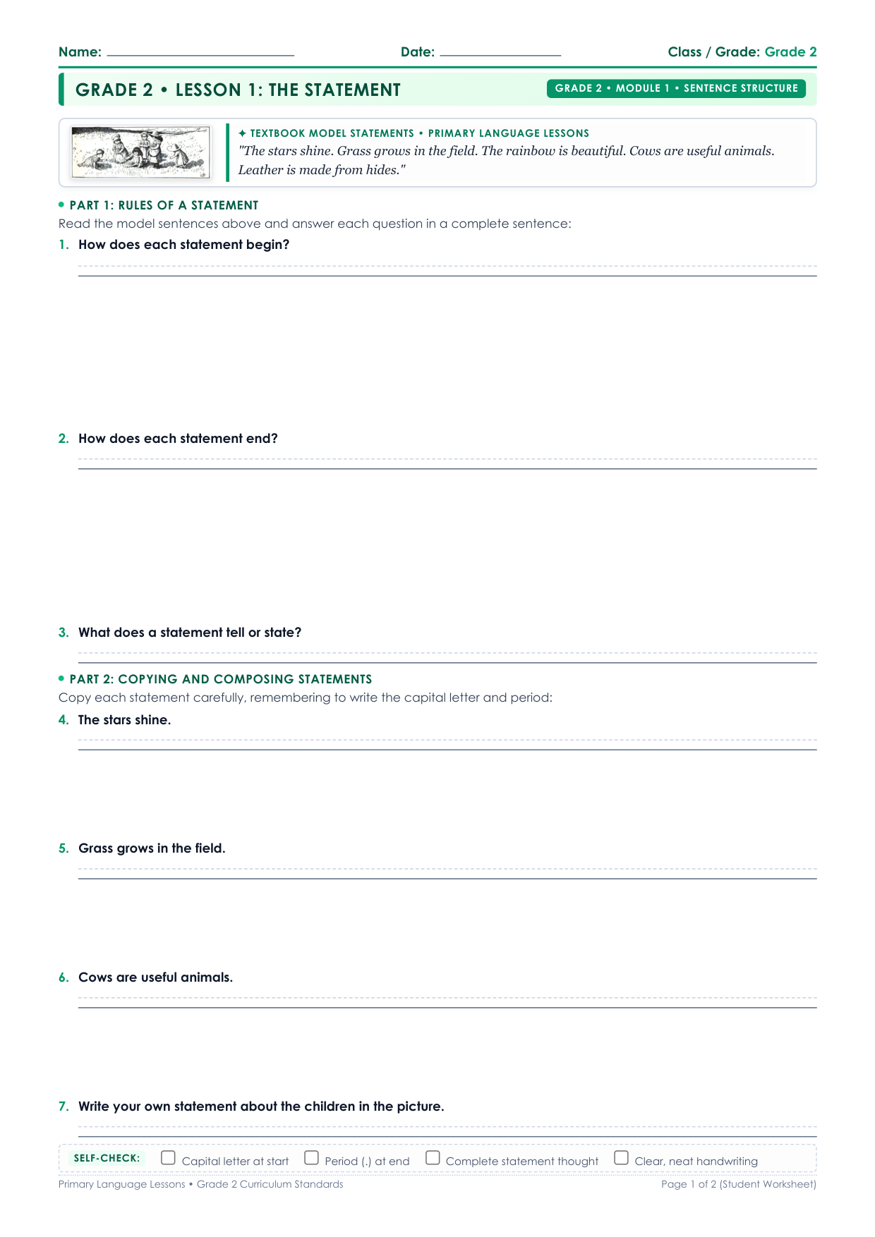Grade 2 Lesson 1 Student Worksheet Preview