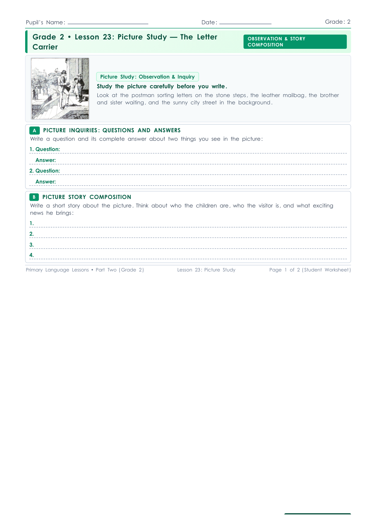 Grade 2 Lesson 23 Student Worksheet Preview