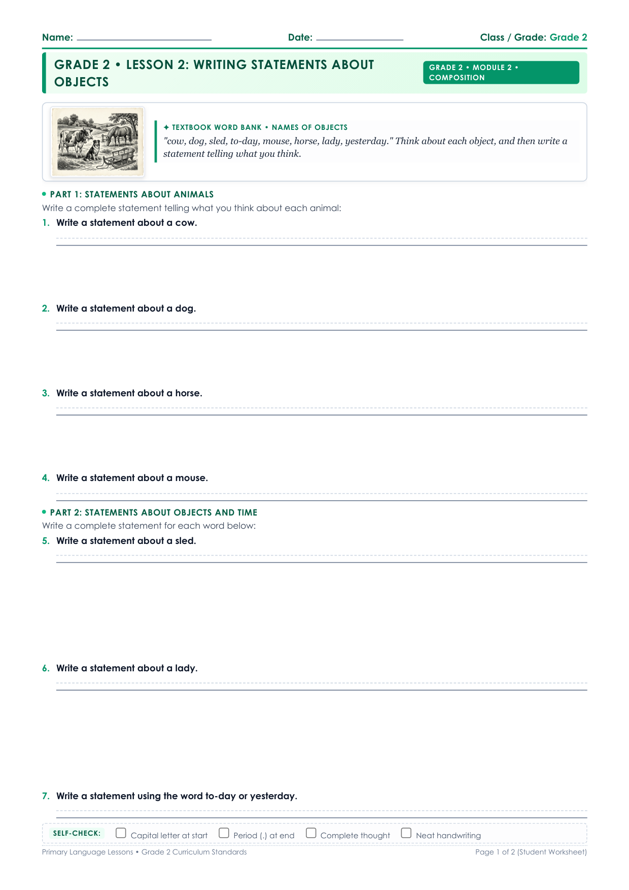 Grade 2 Lesson 2 Student Worksheet Preview