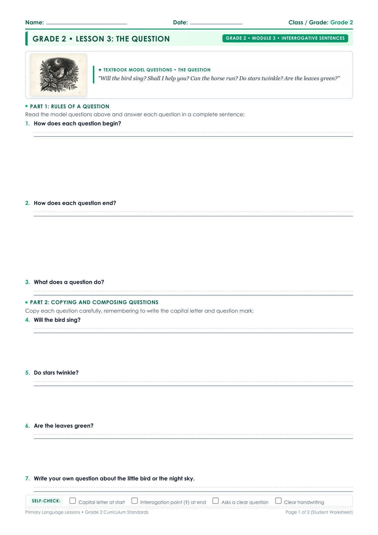 Grade 2 Lesson 3 Student Worksheet Preview