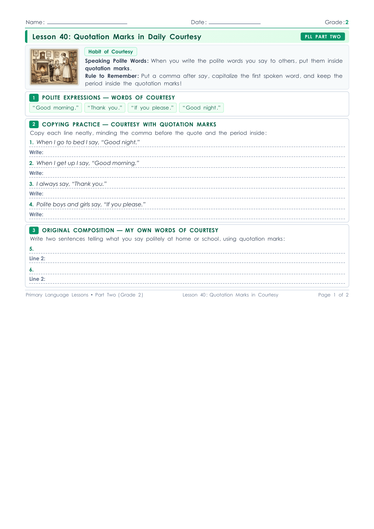 Grade 2 Lesson 40 Student Worksheet Preview