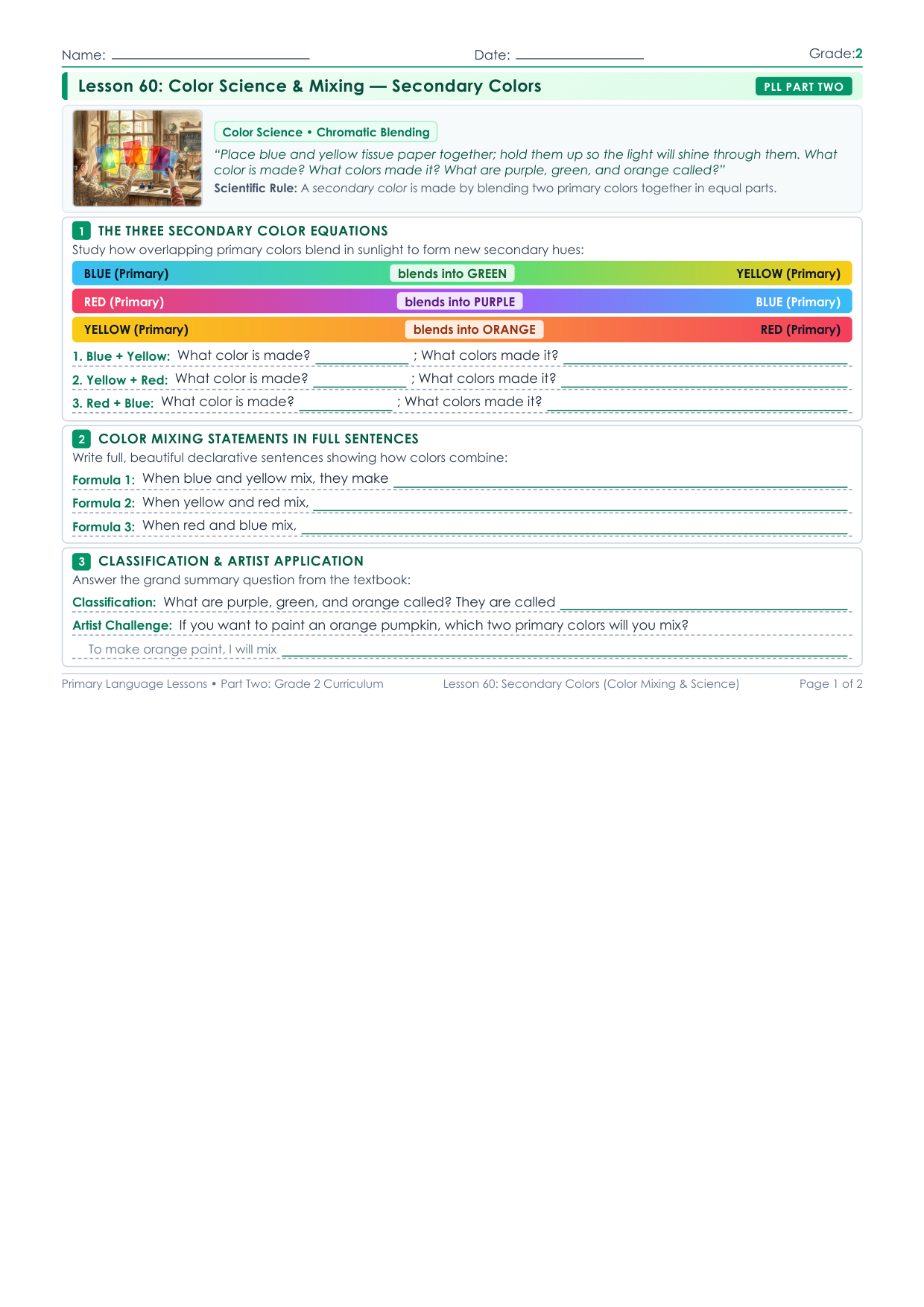 Grade 2 Lesson 60 Student Worksheet Preview