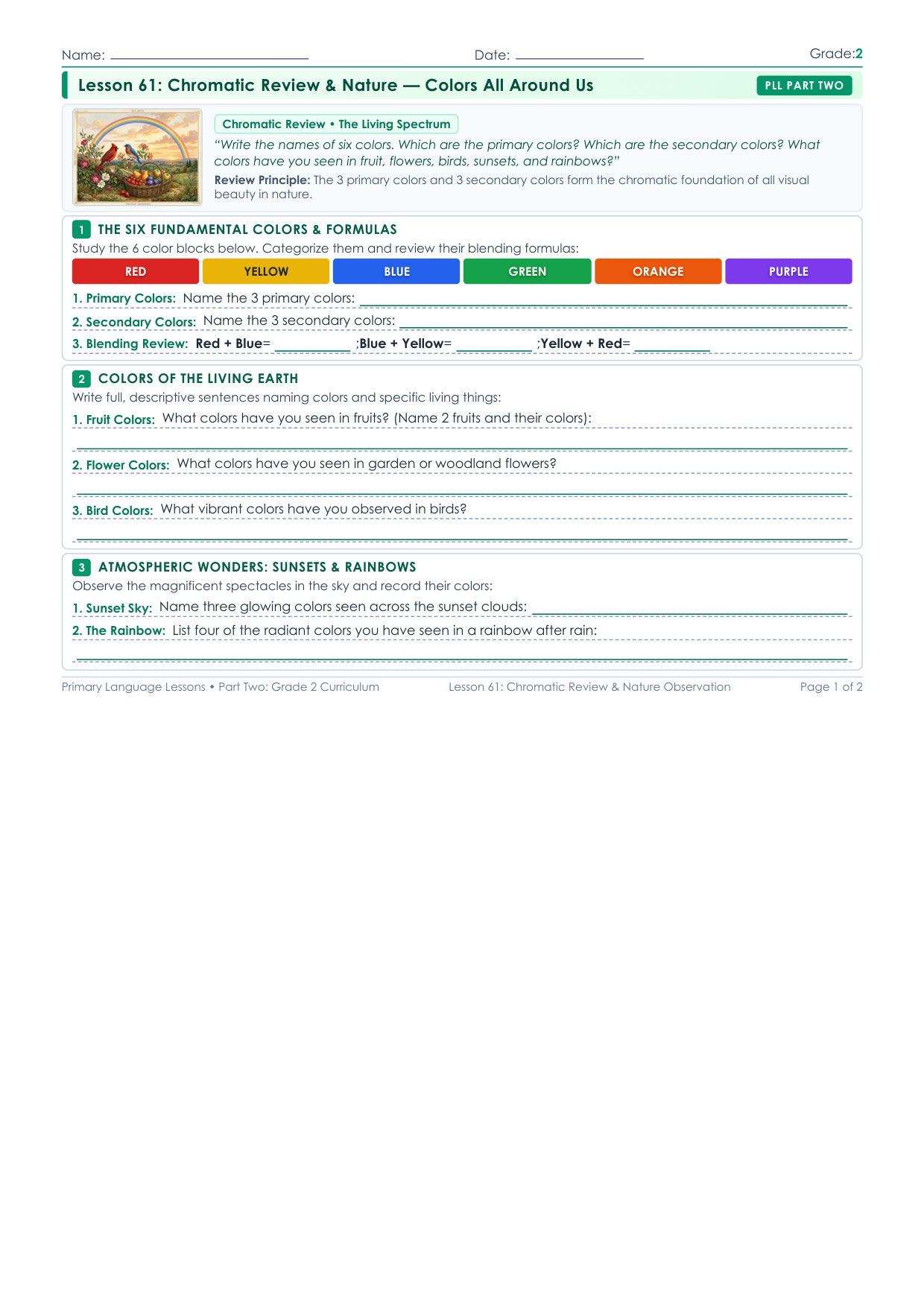 Grade 2 Lesson 61 Student Worksheet Preview