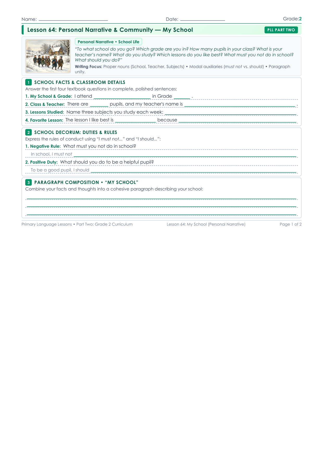 Grade 2 Lesson 64 Student Worksheet Preview