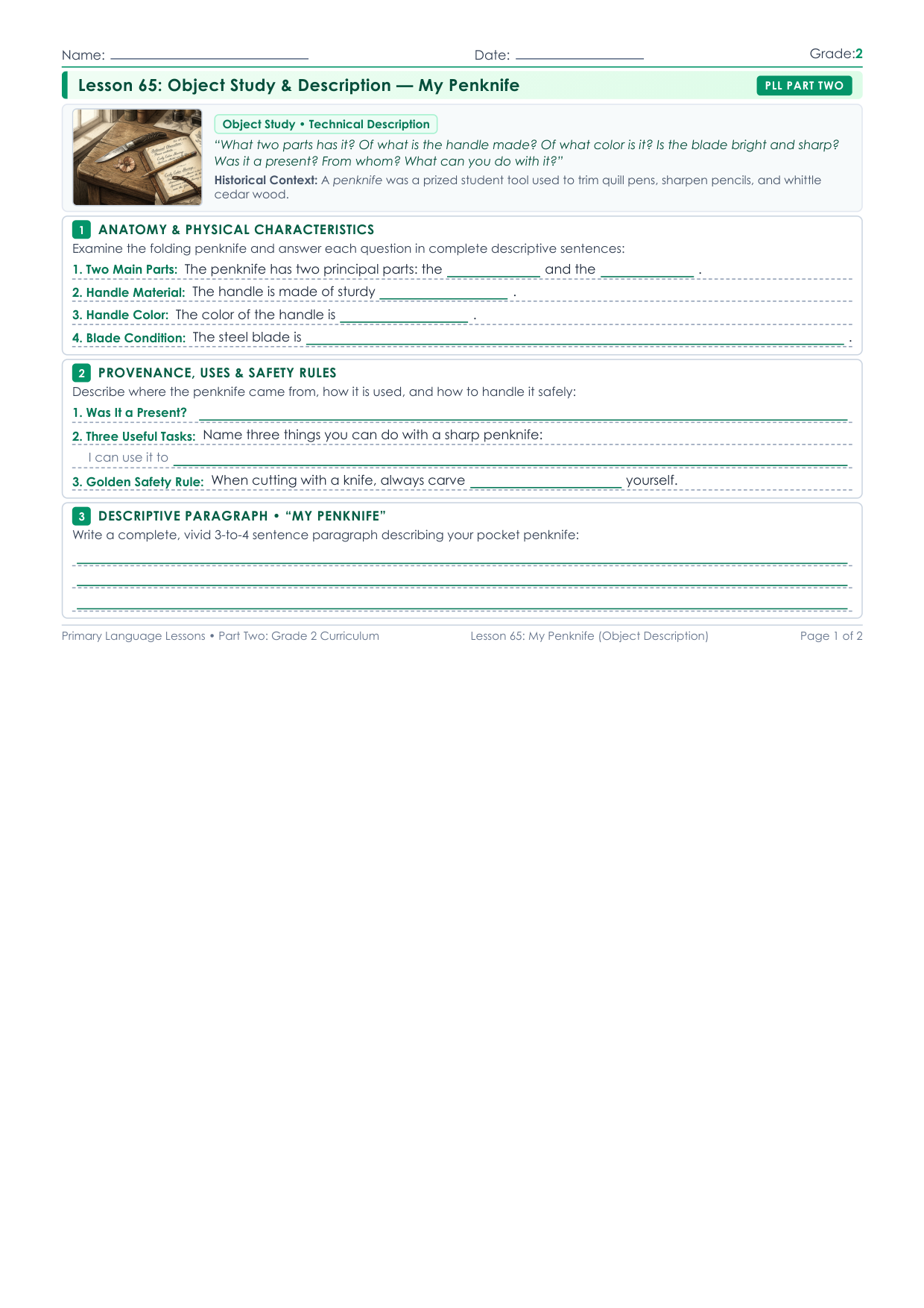 Grade 2 Lesson 65 Student Worksheet Preview