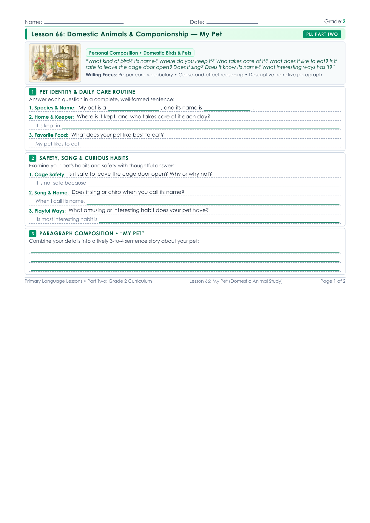 Grade 2 Lesson 66 Student Worksheet Preview