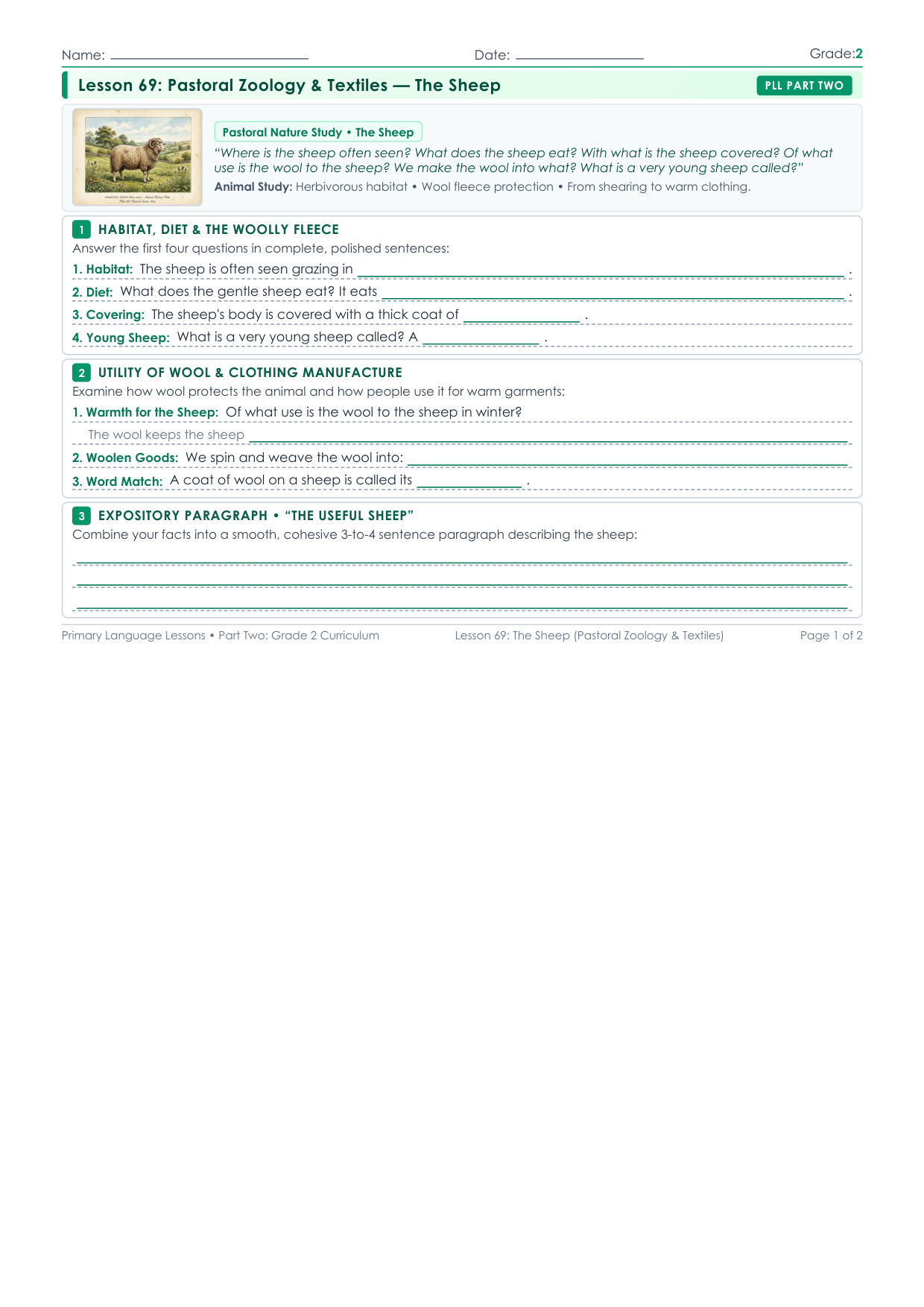 Grade 2 Lesson 69 Student Worksheet Preview