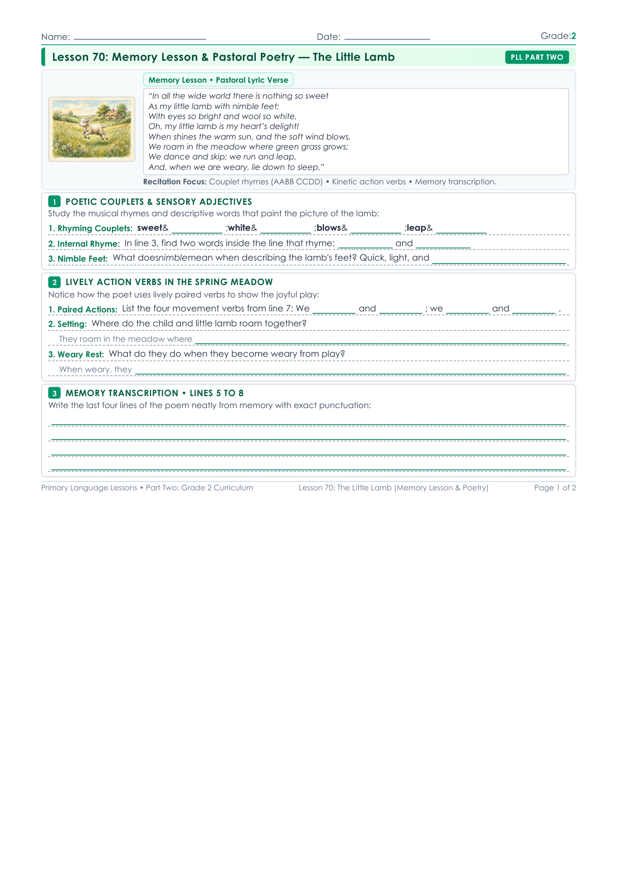Grade 2 Lesson 70 Student Worksheet Preview
