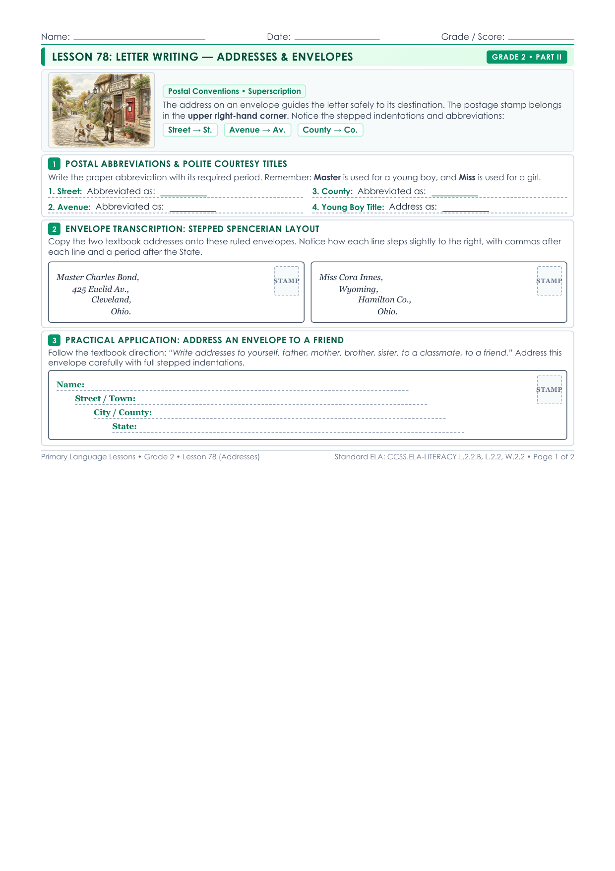 Grade 2 Lesson 78 Student Worksheet Preview