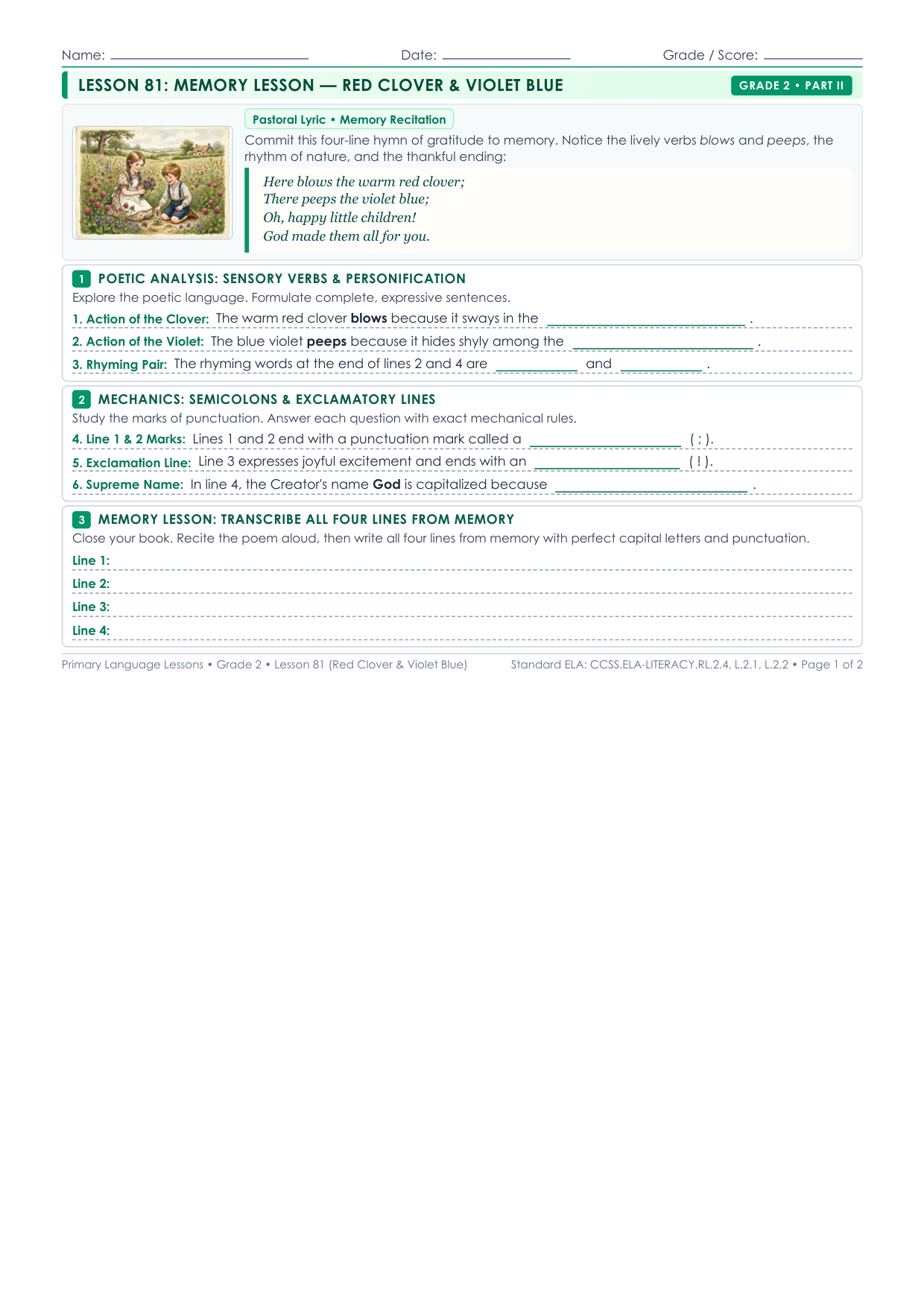 Grade 2 Lesson 81 Student Worksheet Preview