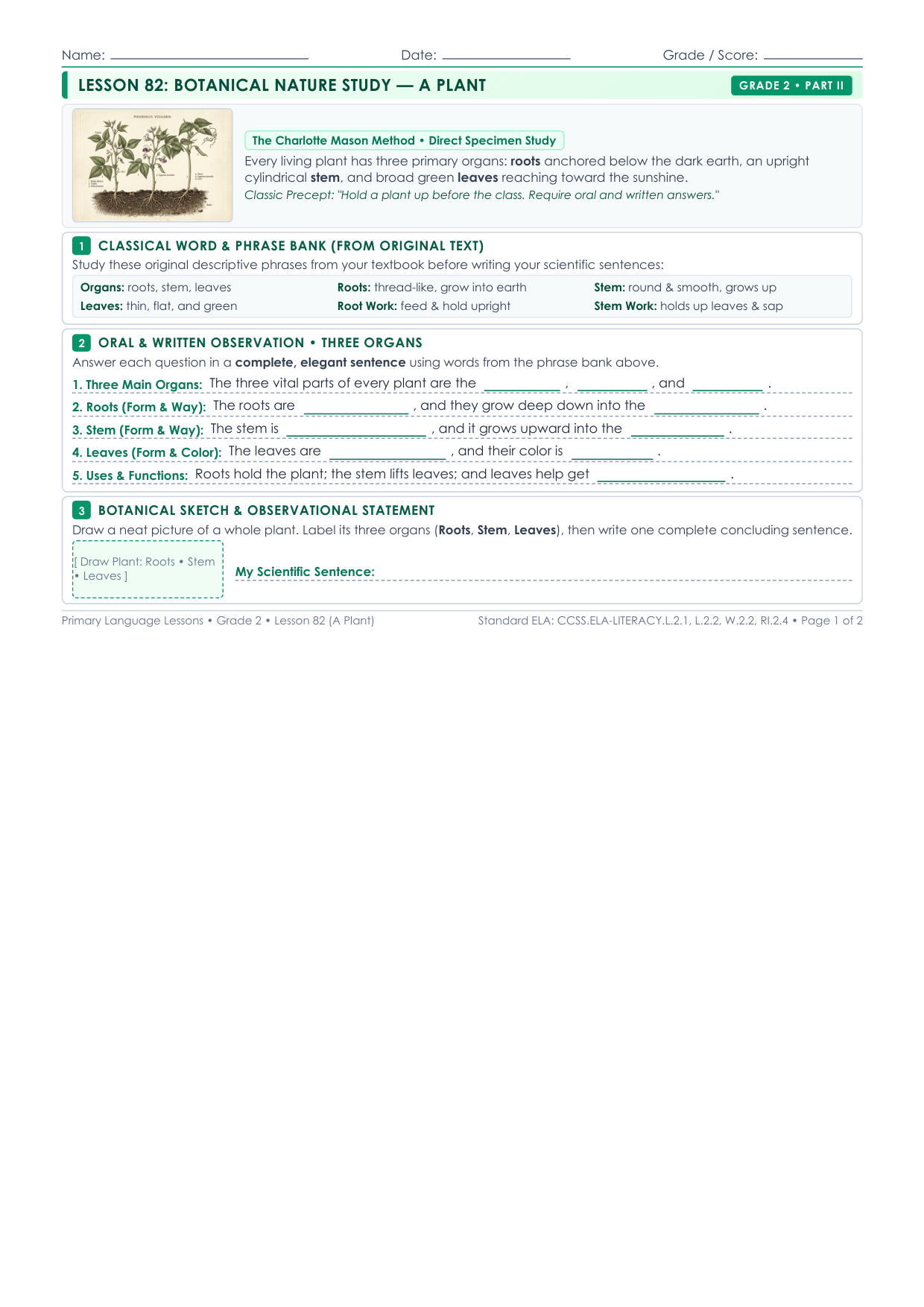 Grade 2 Lesson 82 Student Worksheet Preview