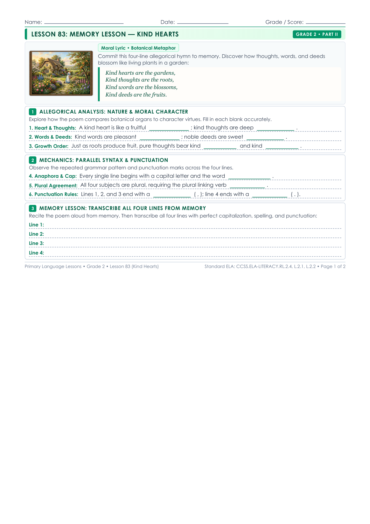 Grade 2 Lesson 83 Student Worksheet Preview